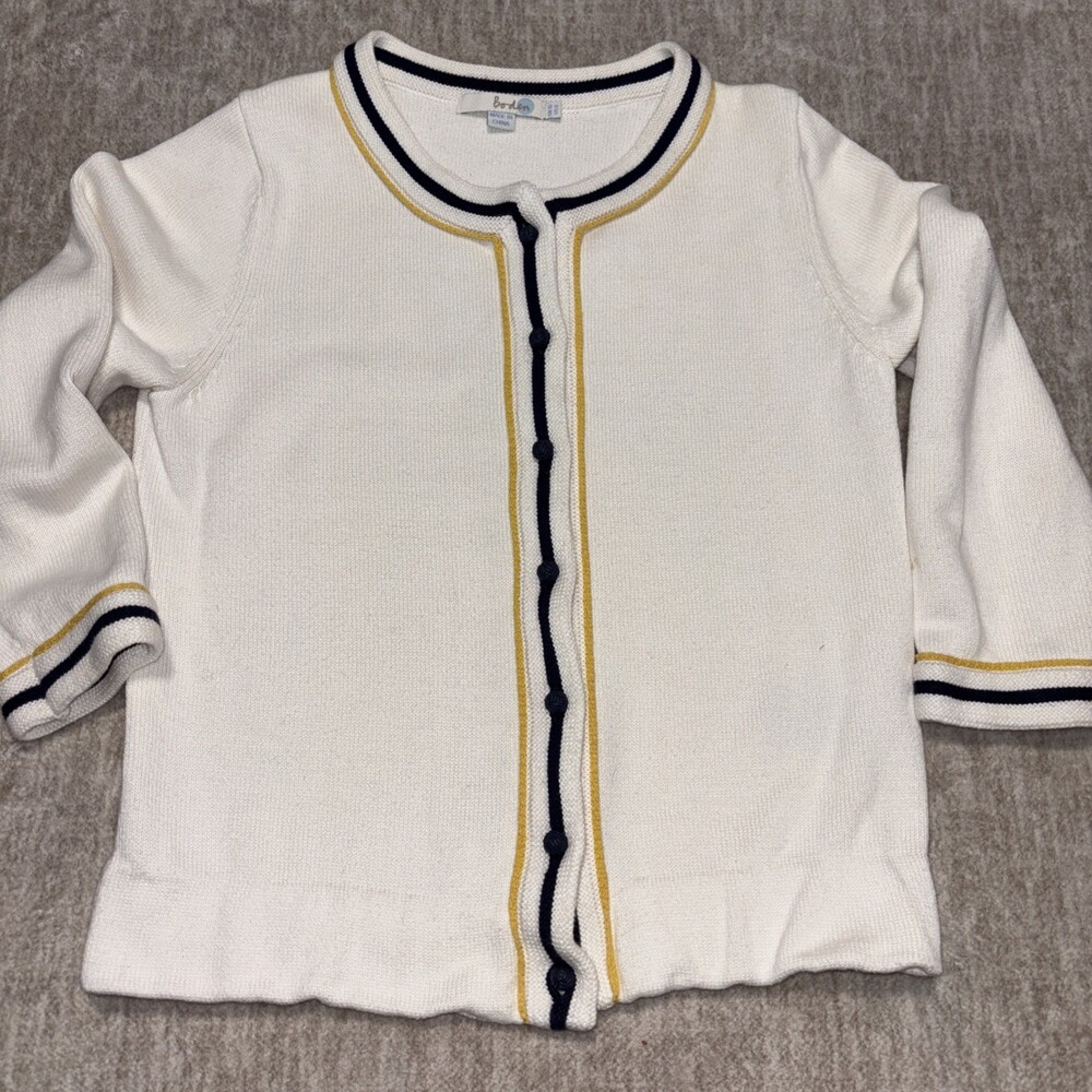 Boden sweater Cardigan 100% Cotton womens small Cream Navy Blue And Gold